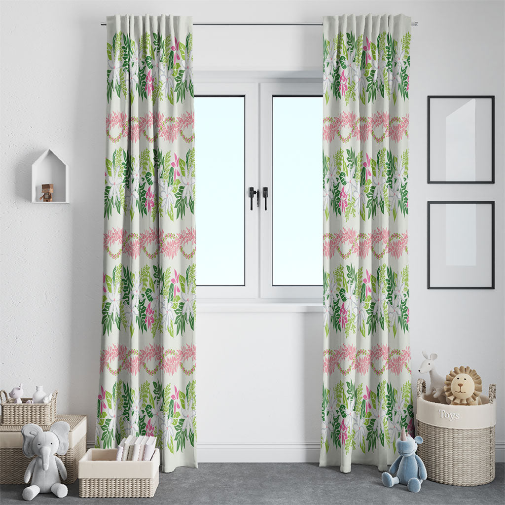 Monstera Tiare Plumeria Lei Pattern Window Curtain Green Version