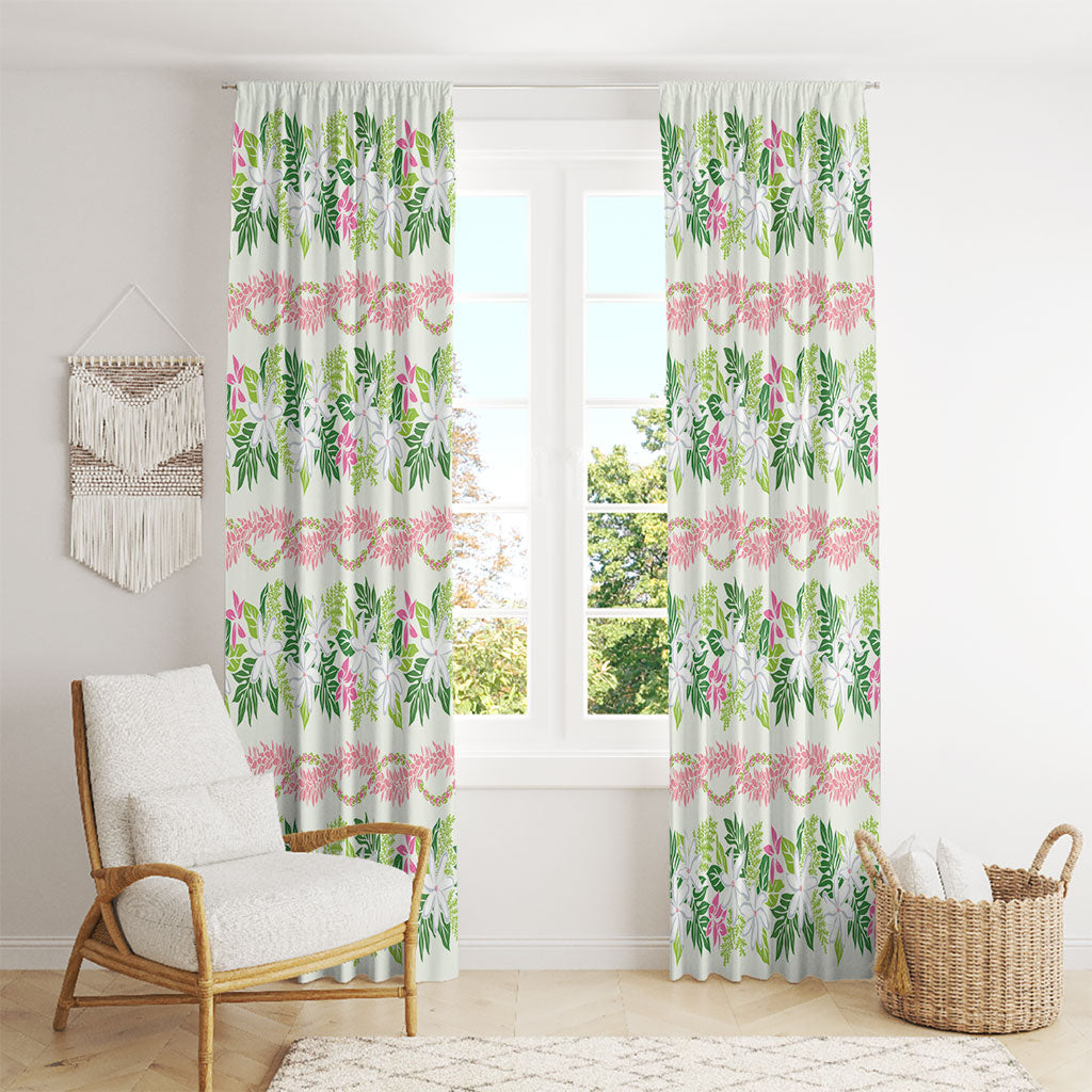 Monstera Tiare Plumeria Lei Pattern Window Curtain Green Version