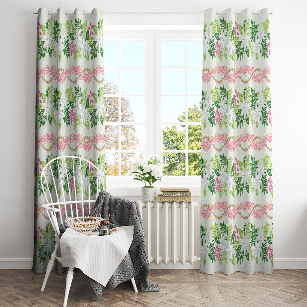 Monstera Tiare Plumeria Lei Pattern Window Curtain Green Version
