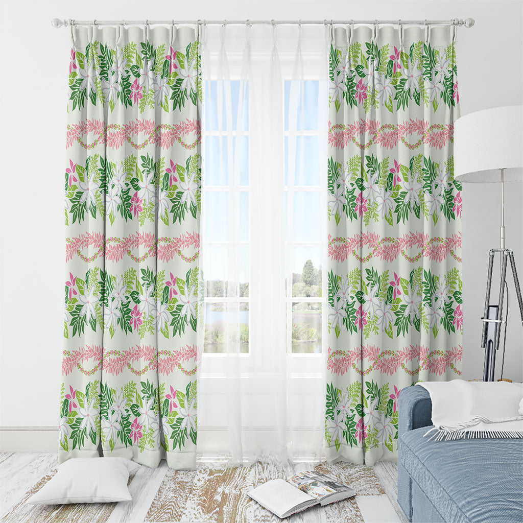 Monstera Tiare Plumeria Lei Pattern Window Curtain Green Version