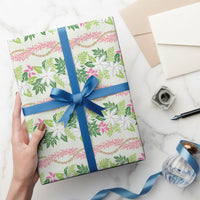 Monstera Tiare Plumeria Lei Pattern Wrapping Paper Green Version