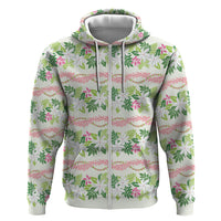 Monstera Tiare Plumeria Lei Pattern Zip Hoodie Green Version
