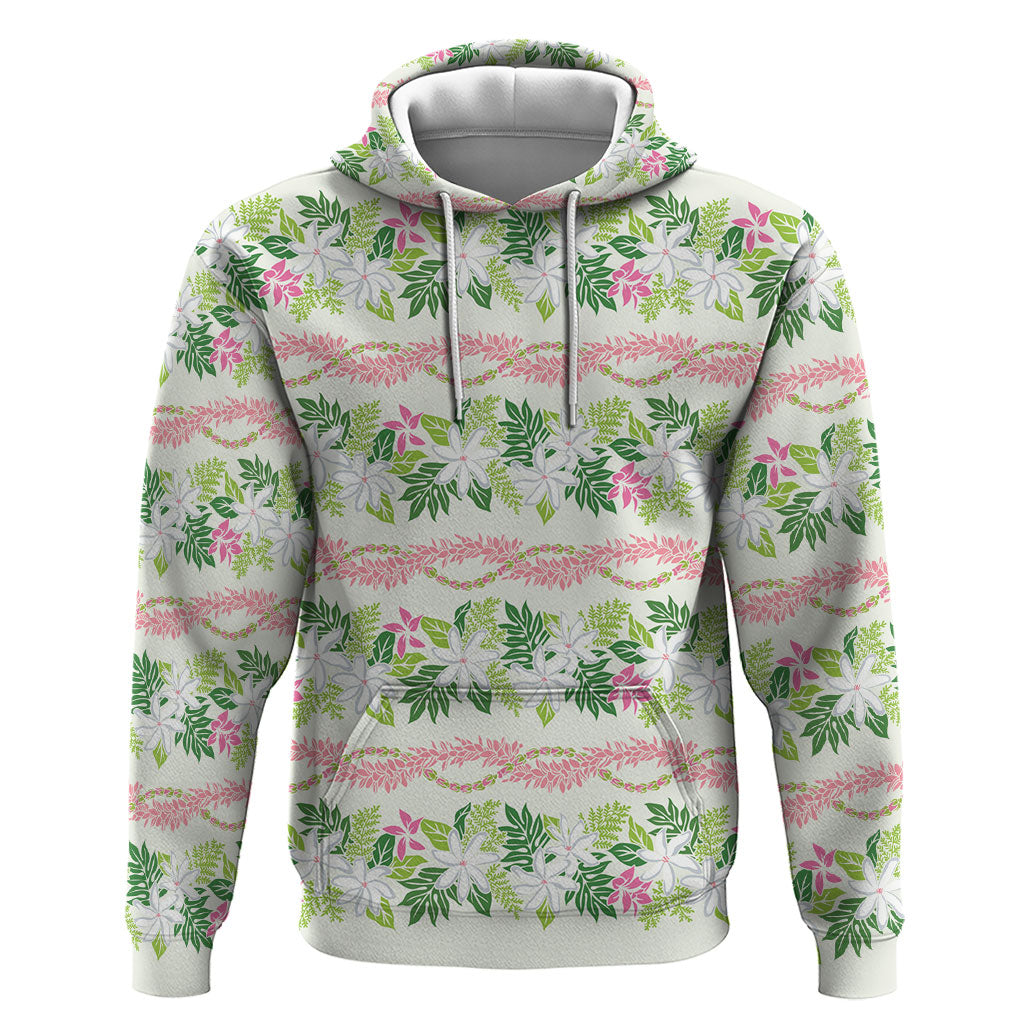 Monstera Tiare Plumeria Lei Pattern Zip Hoodie Green Version