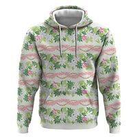 Monstera Tiare Plumeria Lei Pattern Zip Hoodie Green Version