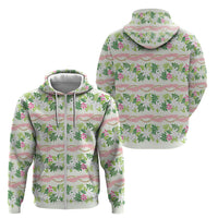 Monstera Tiare Plumeria Lei Pattern Zip Hoodie Green Version