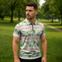 Monstera Tiare Plumeria Lei Pattern Zipper Polo Shirt Green Version LT01 - Polynesian Pride
