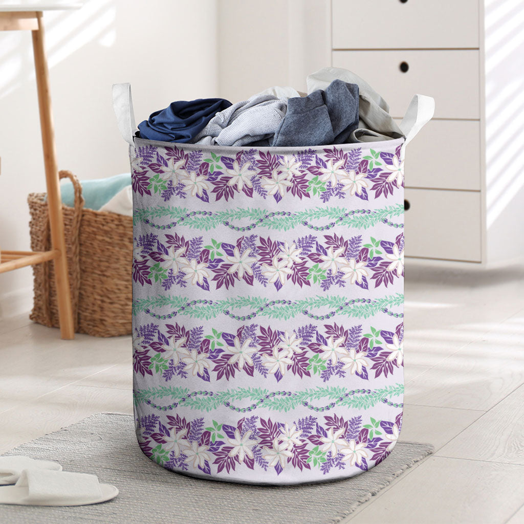Monstera Tiare Plumeria Lei Pattern Laundry Basket Purple Version