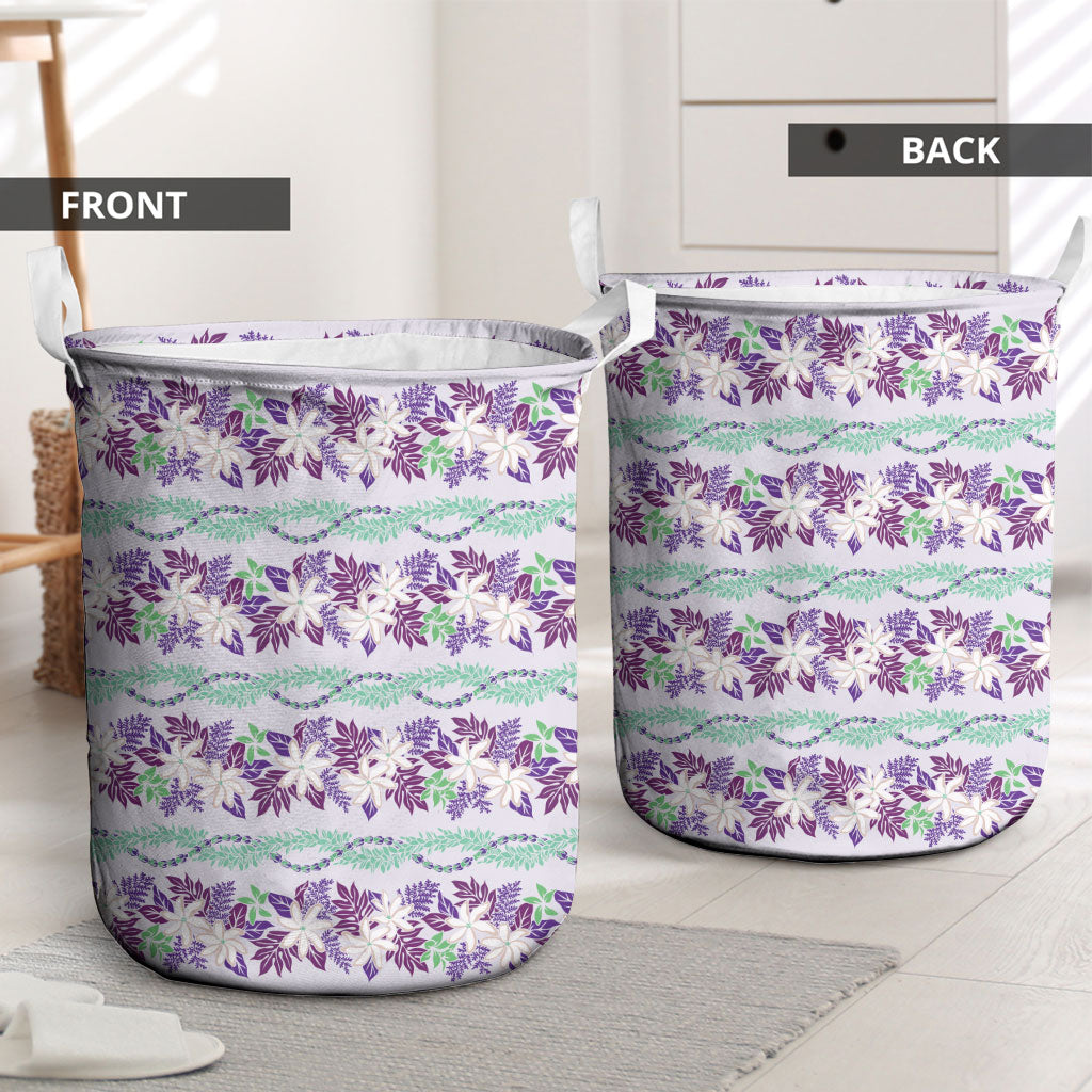 Monstera Tiare Plumeria Lei Pattern Laundry Basket Purple Version