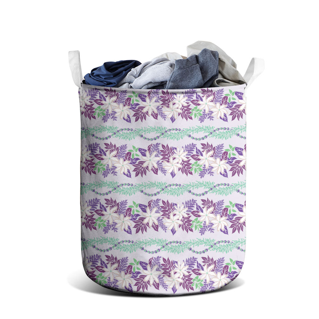 Monstera Tiare Plumeria Lei Pattern Laundry Basket Purple Version