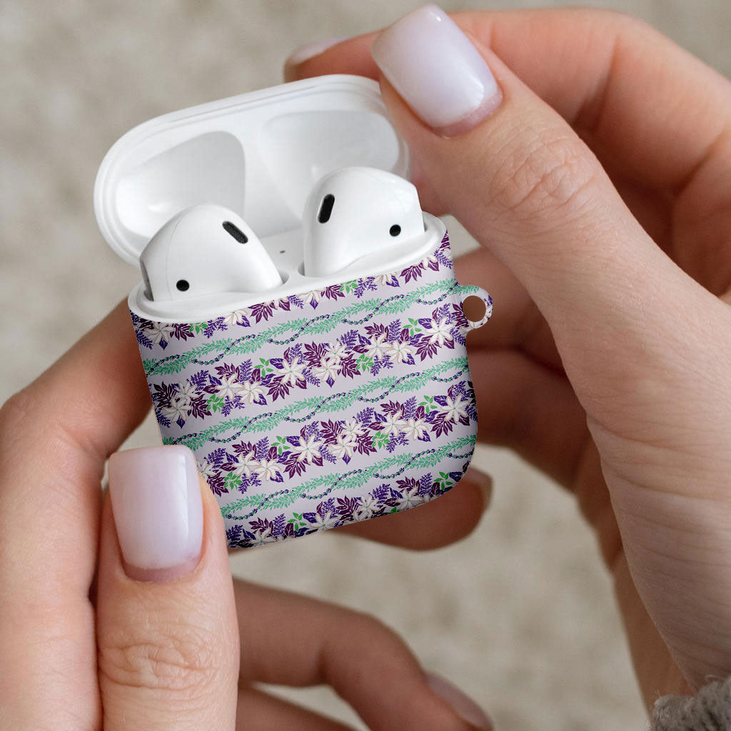 Monstera Tiare Plumeria Lei Pattern AirPods Case Purple Version LT01 - Polynesian Pride