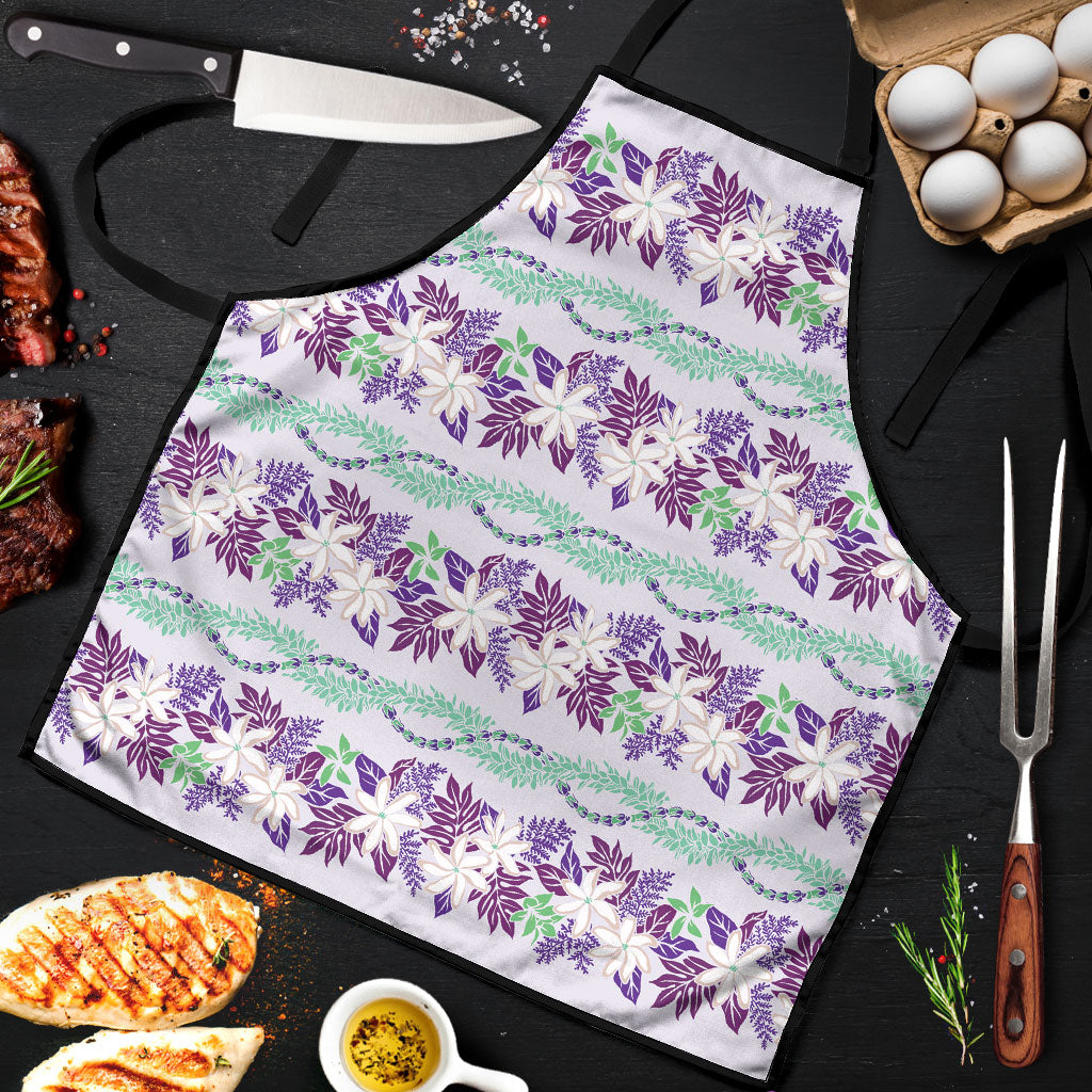 Monstera Tiare Plumeria Lei Pattern Apron Purple Version