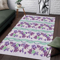 Monstera Tiare Plumeria Lei Pattern Area Rug Purple Version