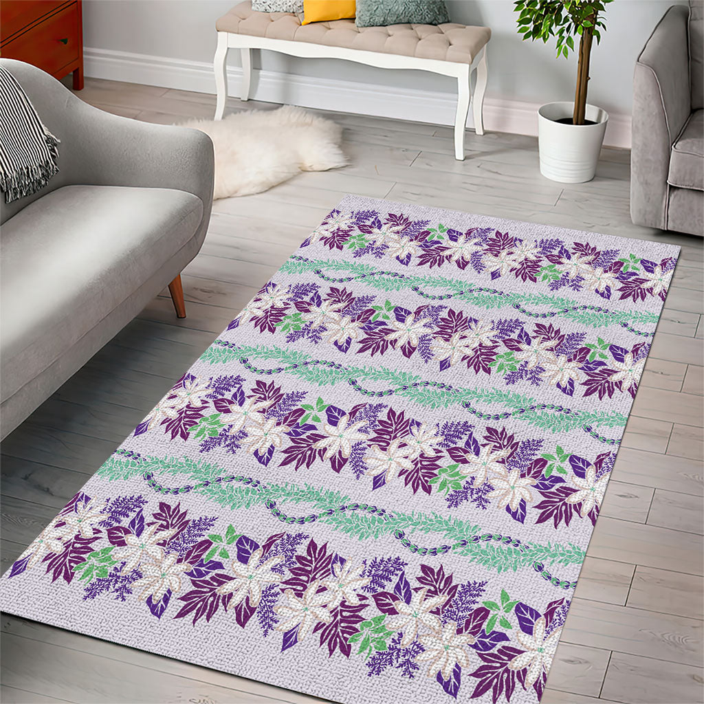 Monstera Tiare Plumeria Lei Pattern Area Rug Purple Version
