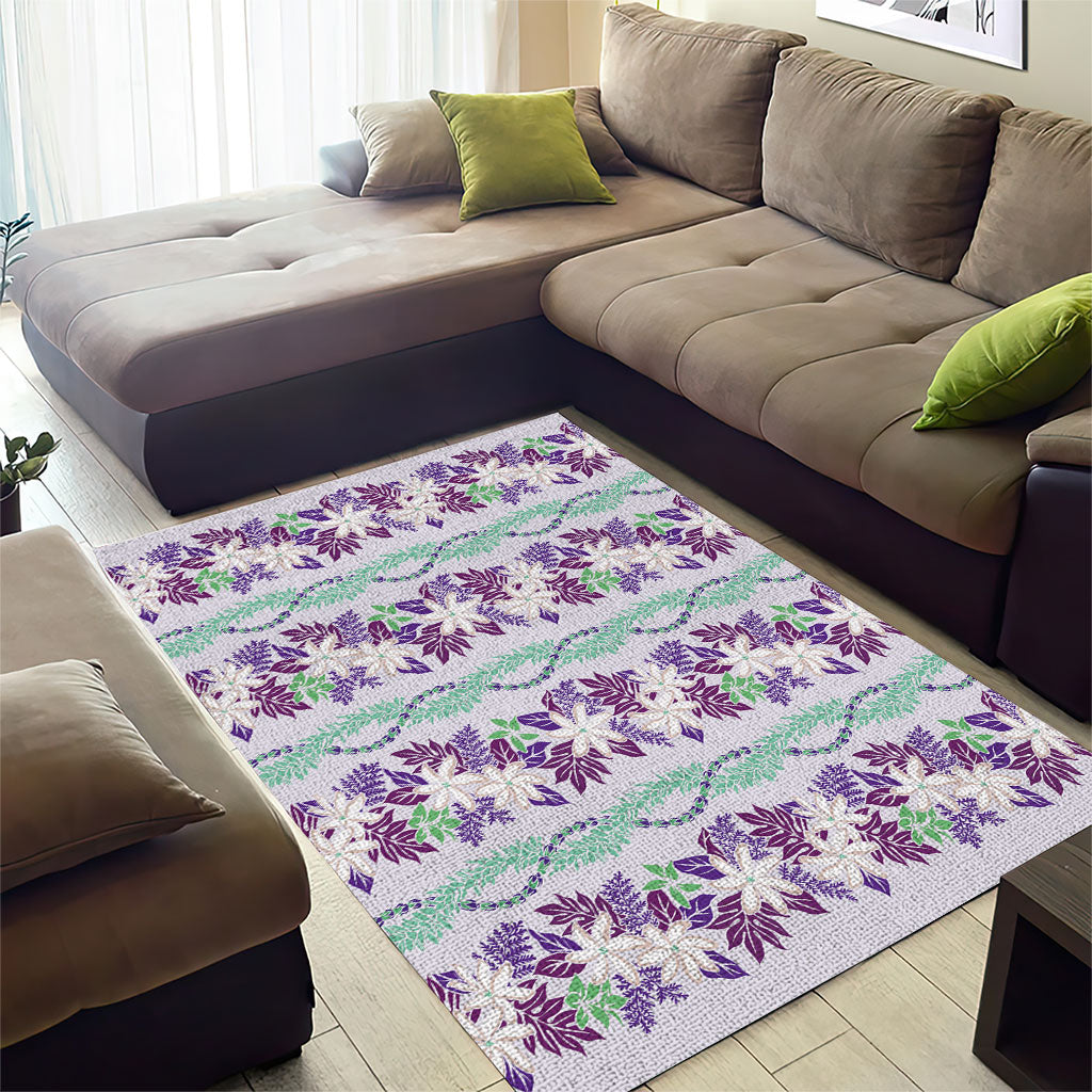 Monstera Tiare Plumeria Lei Pattern Area Rug Purple Version