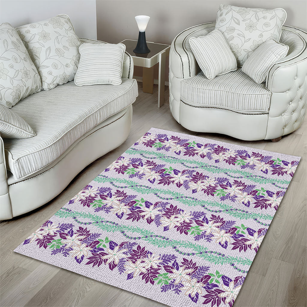 Monstera Tiare Plumeria Lei Pattern Area Rug Purple Version