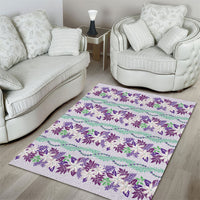 Monstera Tiare Plumeria Lei Pattern Area Rug Purple Version