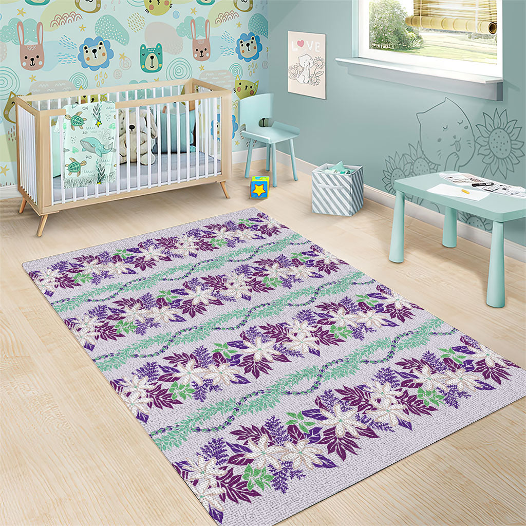 Monstera Tiare Plumeria Lei Pattern Area Rug Purple Version