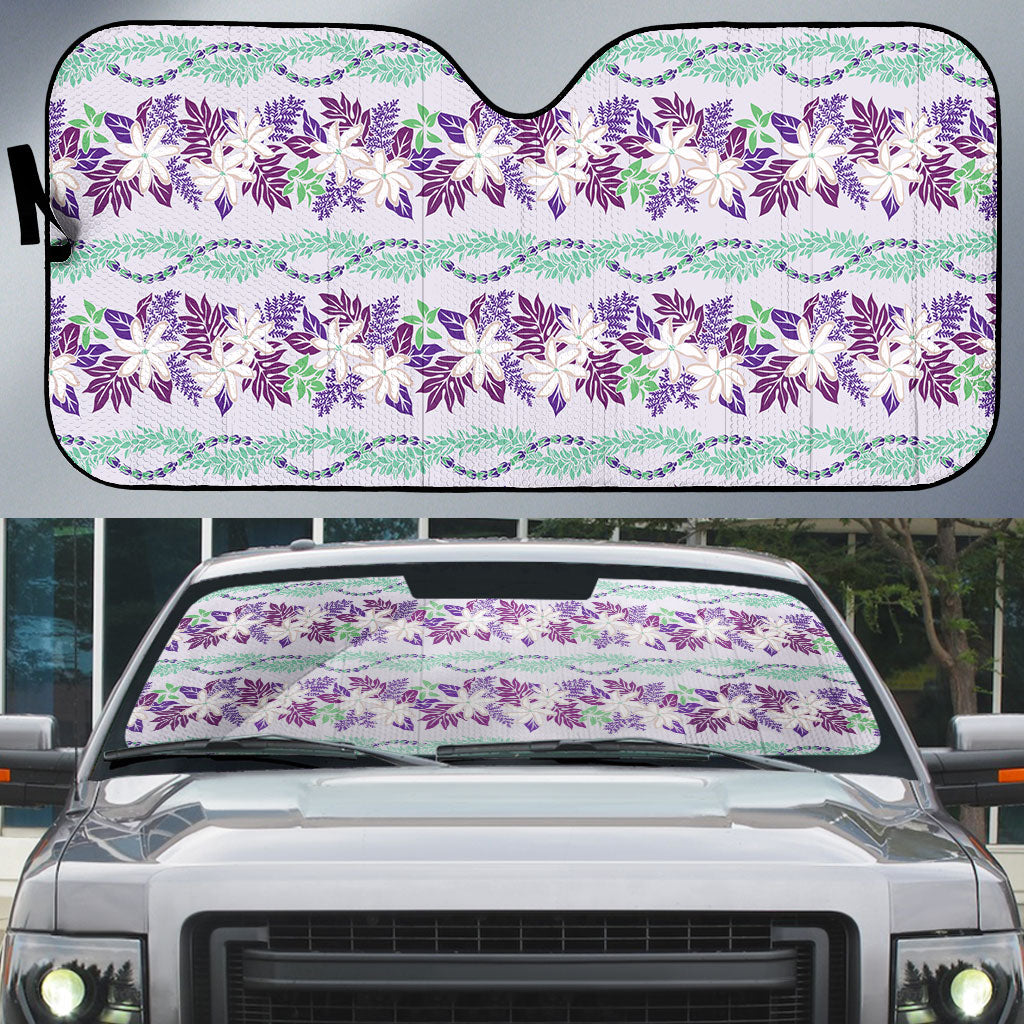 Monstera Tiare Plumeria Lei Pattern Auto Sun Shade Purple Version