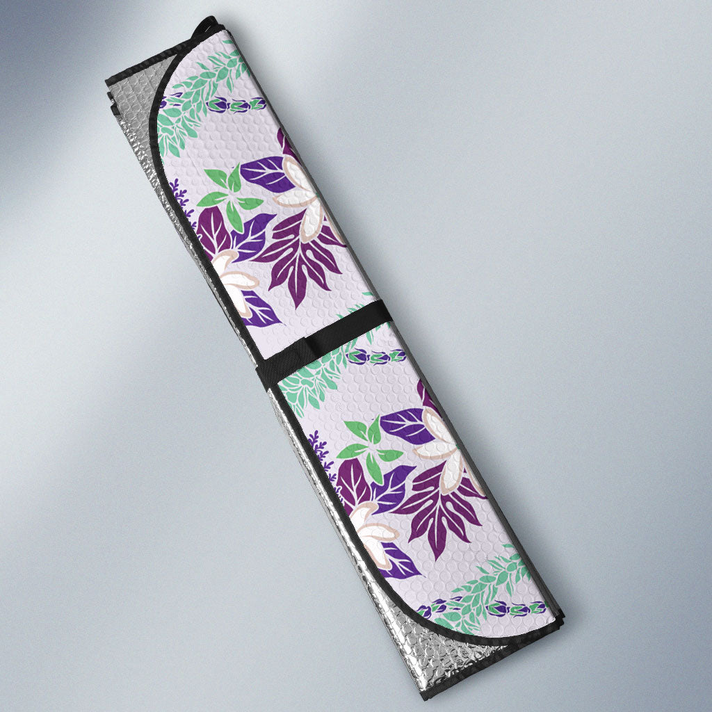 Monstera Tiare Plumeria Lei Pattern Auto Sun Shade Purple Version