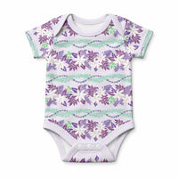 Monstera Tiare Plumeria Lei Pattern Baby Onesie Purple Version
