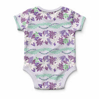 Monstera Tiare Plumeria Lei Pattern Baby Onesie Purple Version