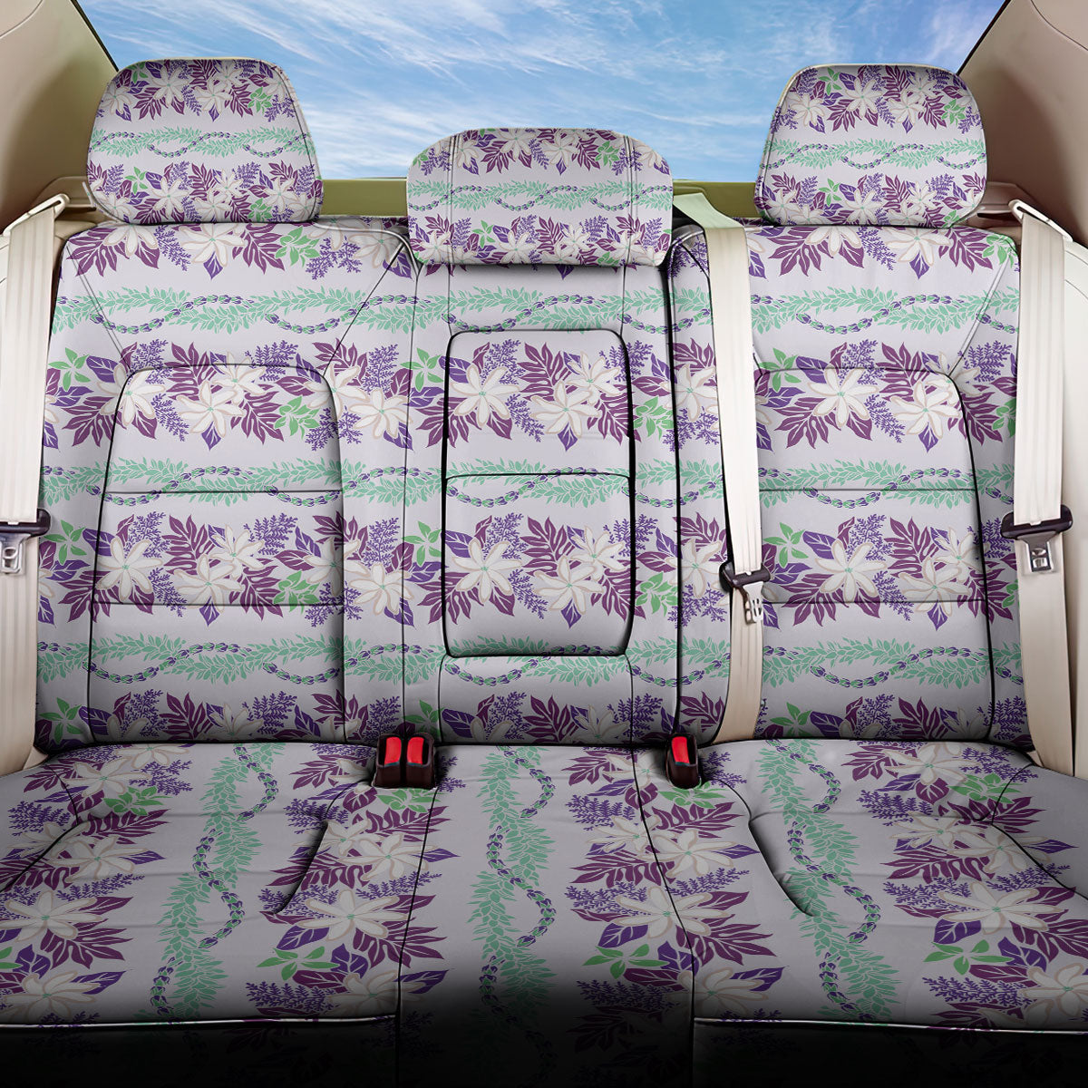 Monstera Tiare Plumeria Lei Pattern Back Car Seat Cover Purple Version