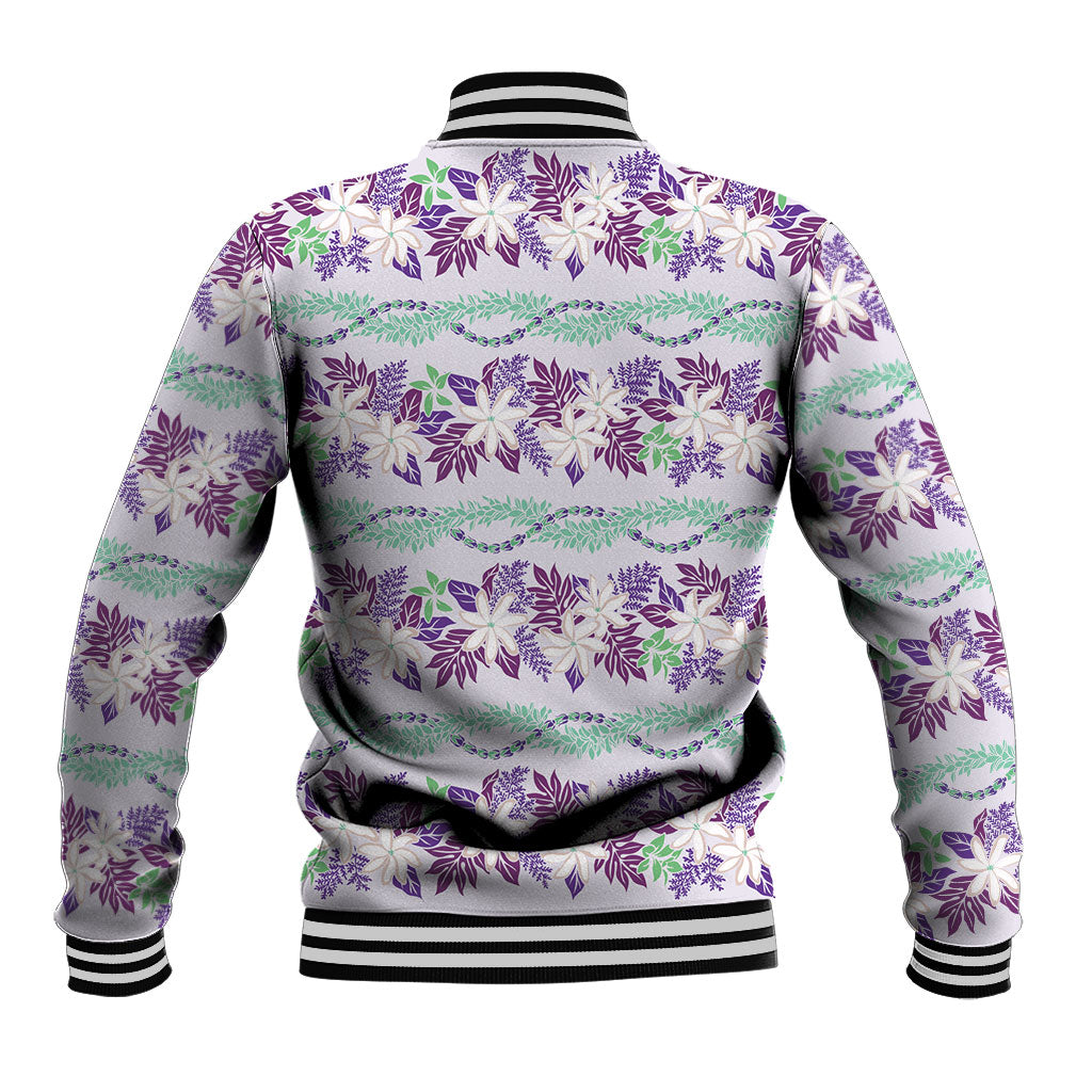 Monstera Tiare Plumeria Lei Pattern Baseball Jacket Purple Version