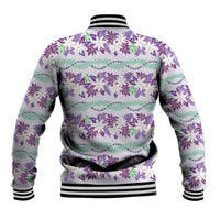 Monstera Tiare Plumeria Lei Pattern Baseball Jacket Purple Version