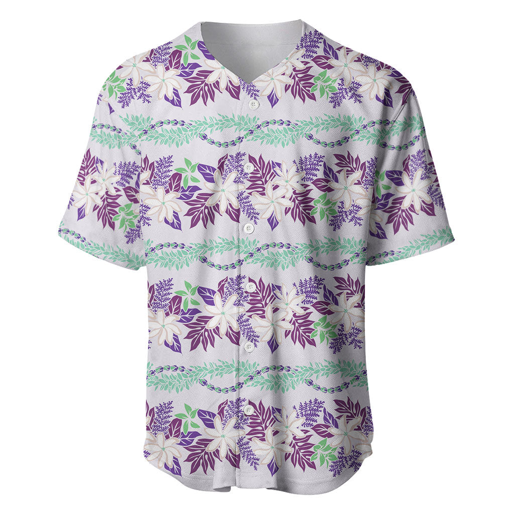 Monstera Tiare Plumeria Lei Pattern Baseball Jersey Purple Version