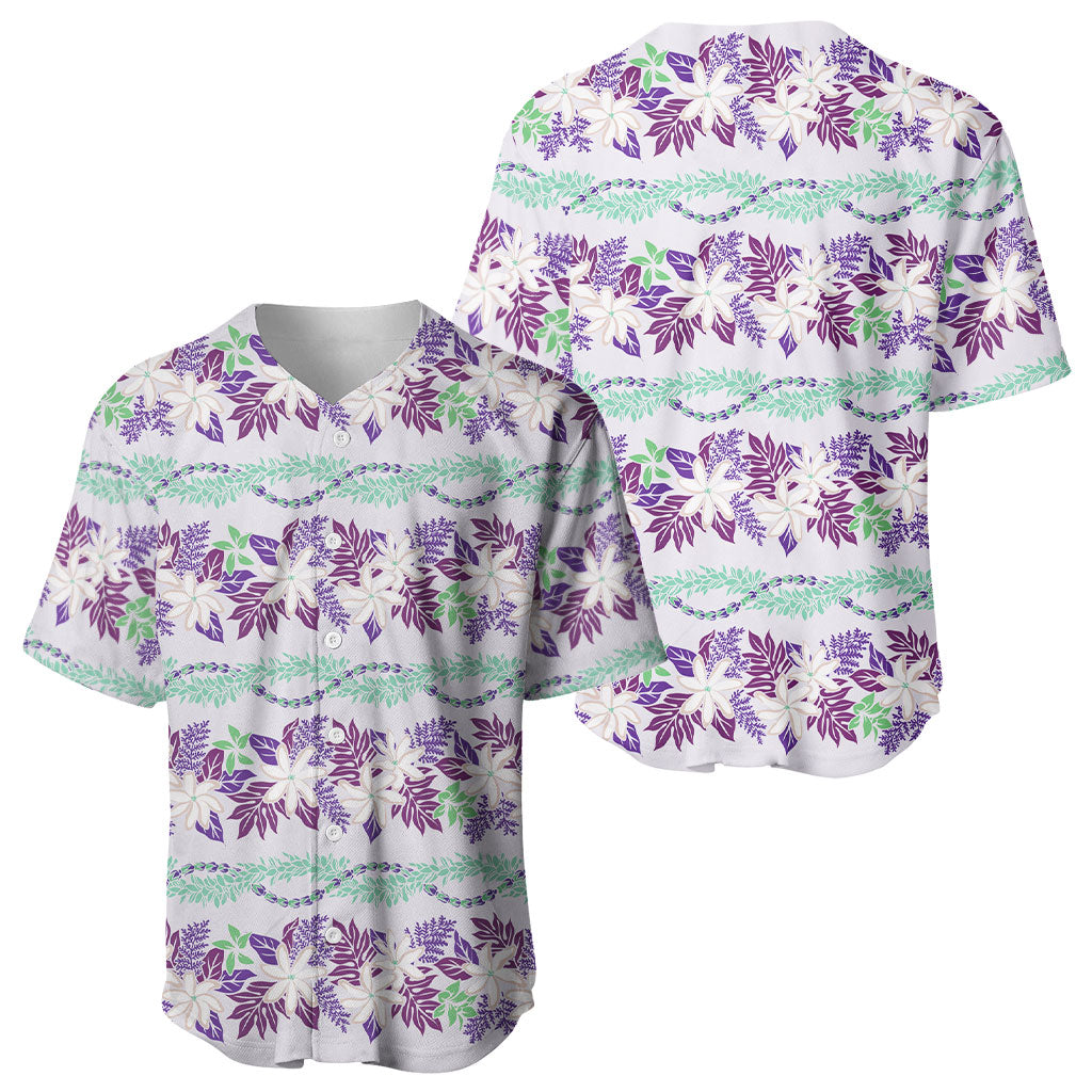 Monstera Tiare Plumeria Lei Pattern Baseball Jersey Purple Version