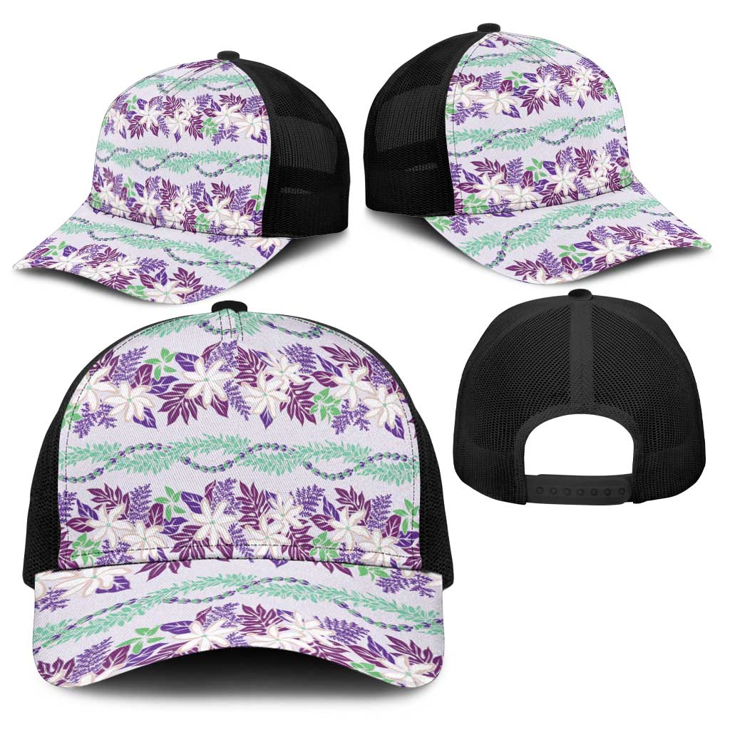 Monstera Tiare Plumeria Lei Pattern Baseball Net Cap Purple Version