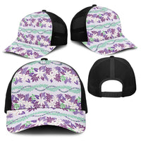 Monstera Tiare Plumeria Lei Pattern Baseball Net Cap Purple Version