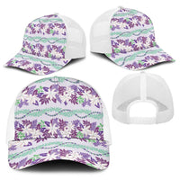 Monstera Tiare Plumeria Lei Pattern Baseball Net Cap Purple Version