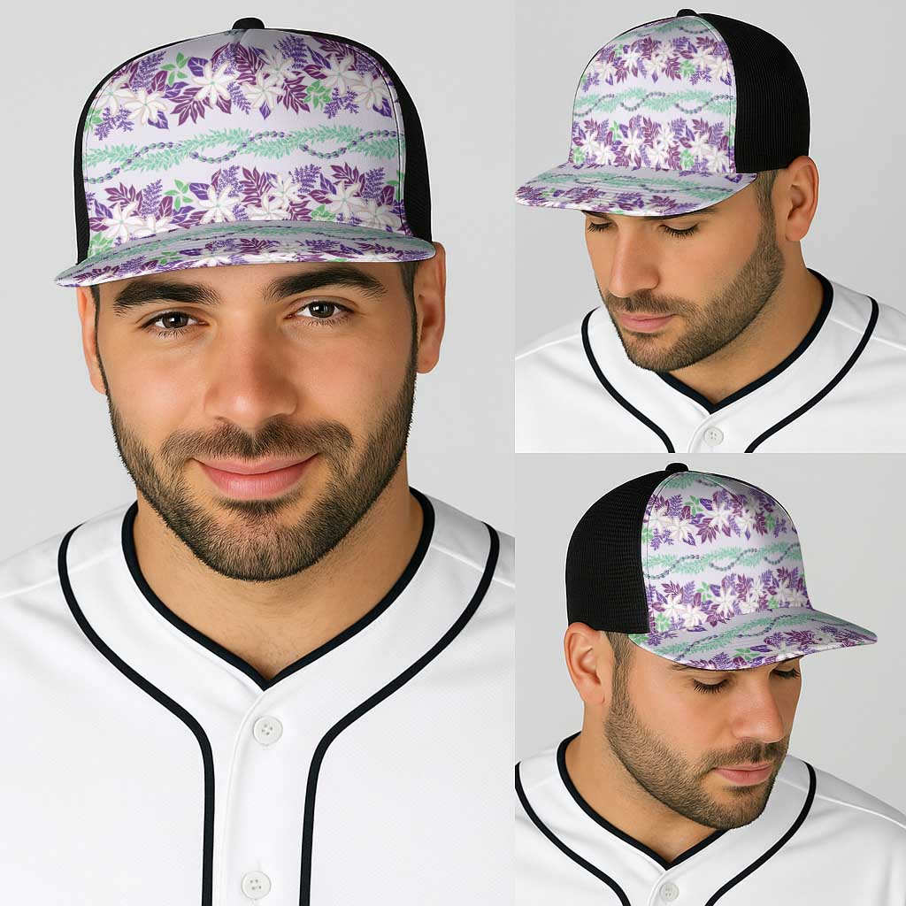 Monstera Tiare Plumeria Lei Pattern Baseball Net Cap Purple Version