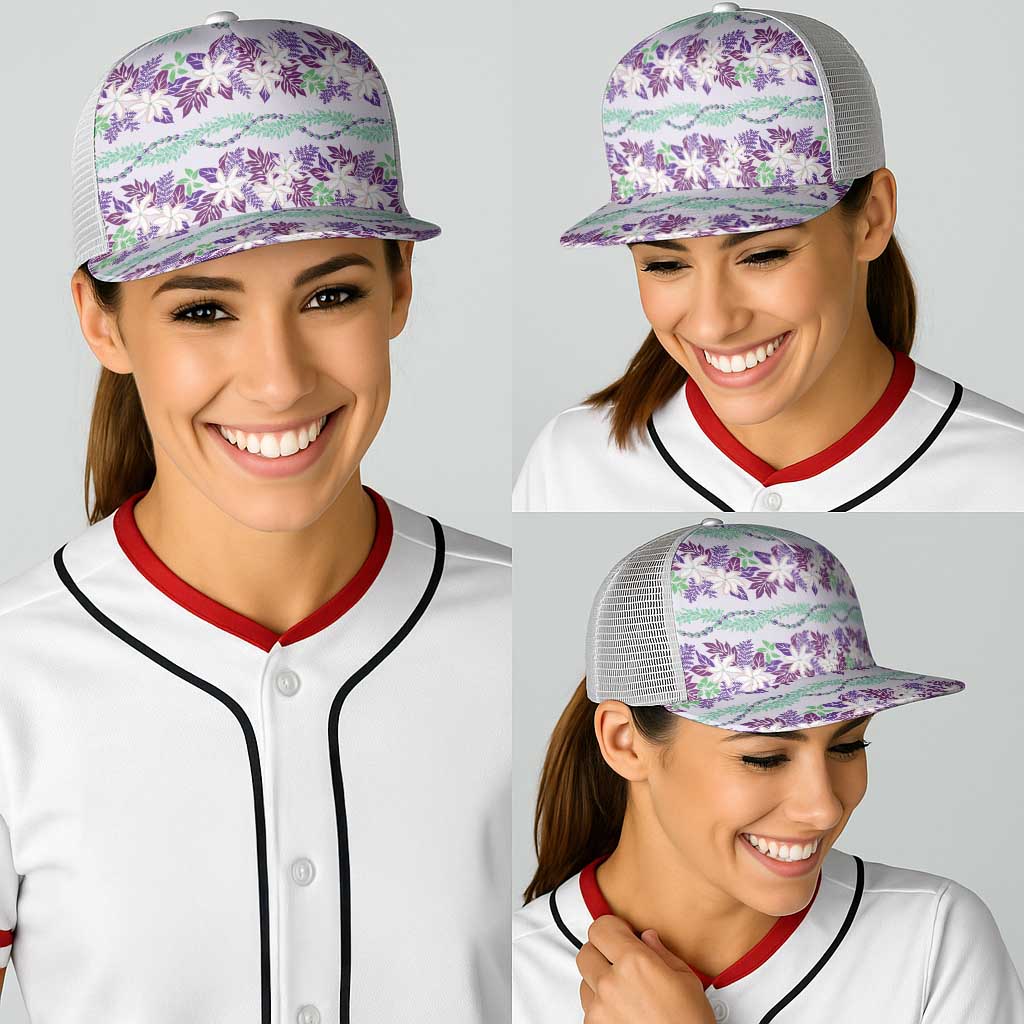 Monstera Tiare Plumeria Lei Pattern Baseball Net Cap Purple Version