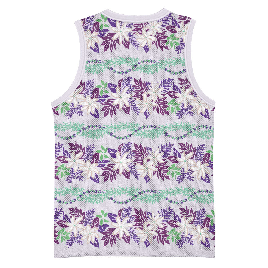 Monstera Tiare Plumeria Lei Pattern Basketball Jersey Purple Version