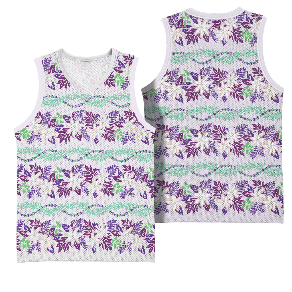 Monstera Tiare Plumeria Lei Pattern Basketball Jersey Purple Version