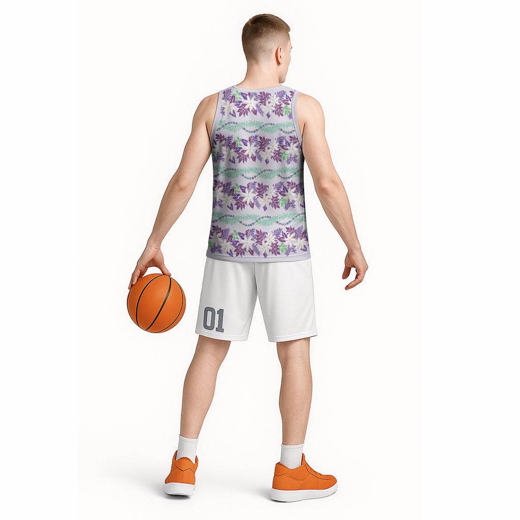 Monstera Tiare Plumeria Lei Pattern Basketball Jersey Purple Version