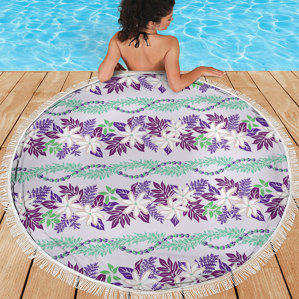 Monstera Tiare Plumeria Lei Pattern Beach Blanket Purple Version LT01 - Polynesian Pride