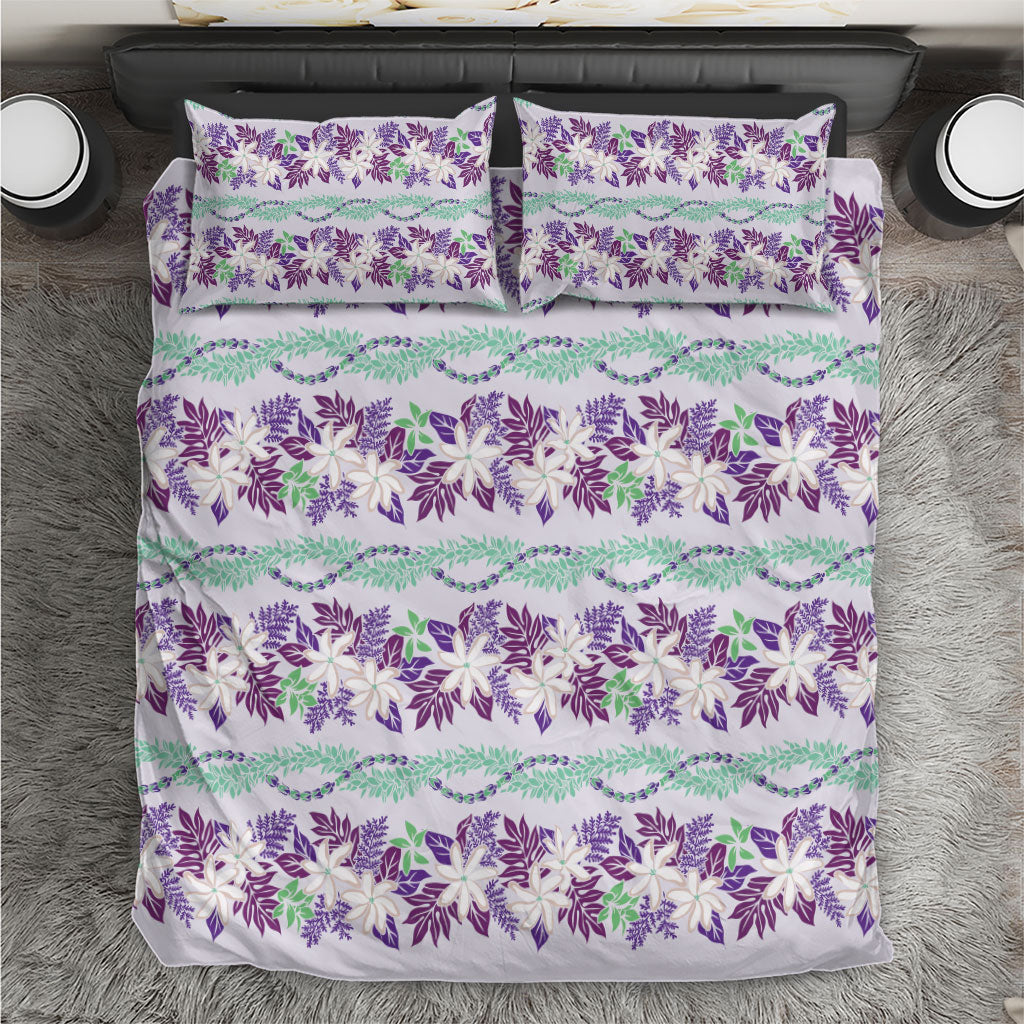 Monstera Tiare Plumeria Lei Pattern Bedding Set Purple Version LT01 Purple - Polynesian Pride
