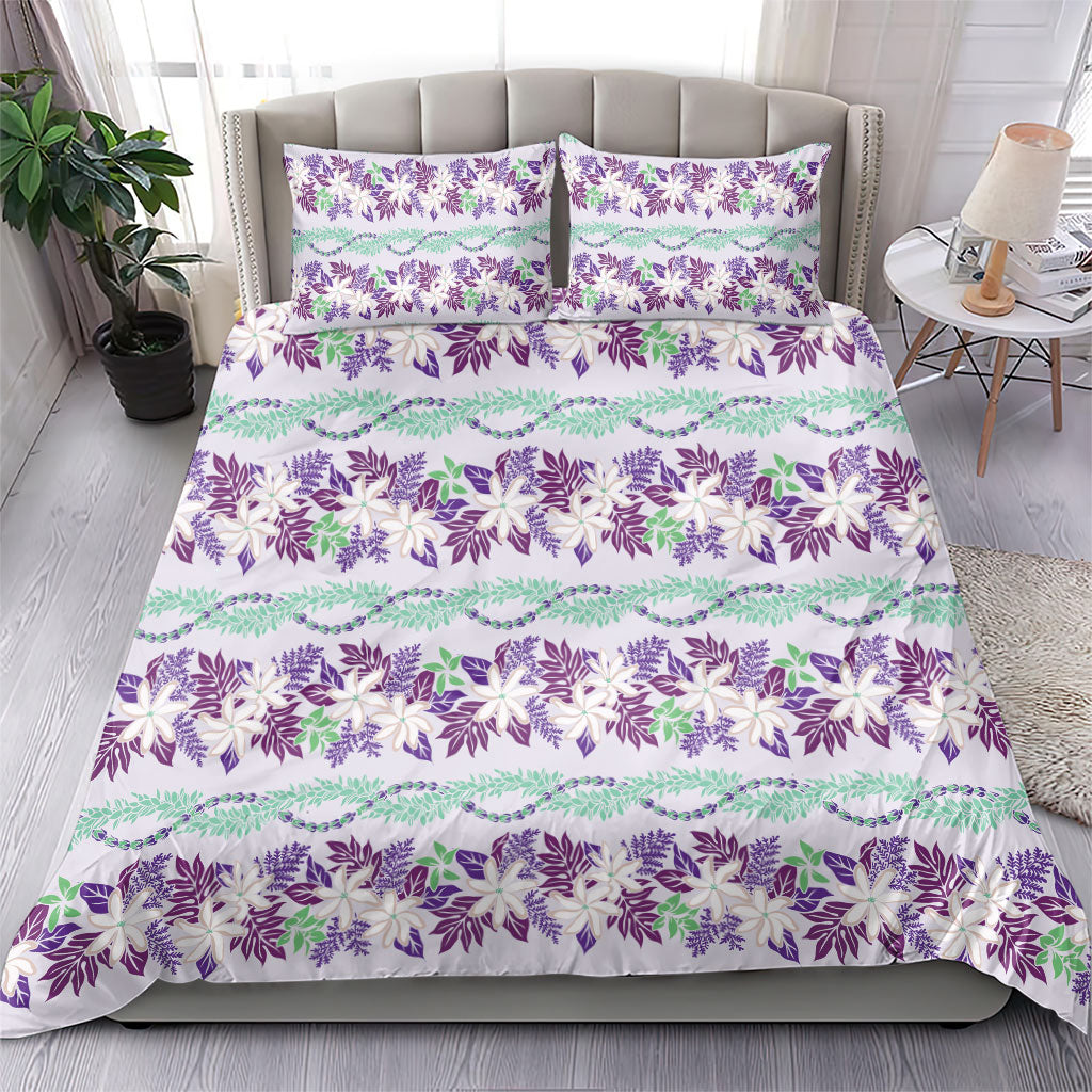 Monstera Tiare Plumeria Lei Pattern Bedding Set Purple Version LT01 - Polynesian Pride
