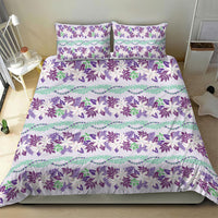Monstera Tiare Plumeria Lei Pattern Bedding Set Purple Version LT01 - Polynesian Pride