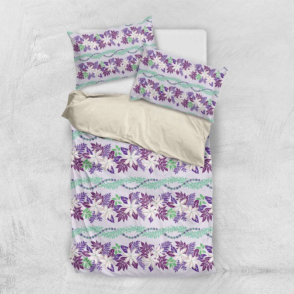 Monstera Tiare Plumeria Lei Pattern Bedding Set Purple Version LT01 US Twin 172cm x 218cm Purple - Polynesian Pride