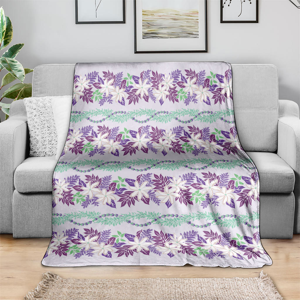 Monstera Tiare Plumeria Lei Pattern Blanket Purple Version LT01 - Polynesian Pride