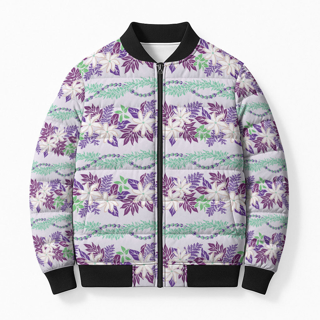 Monstera Tiare Plumeria Lei Pattern Bomber Puffer Jacket Purple Version