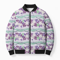 Monstera Tiare Plumeria Lei Pattern Bomber Puffer Jacket Purple Version