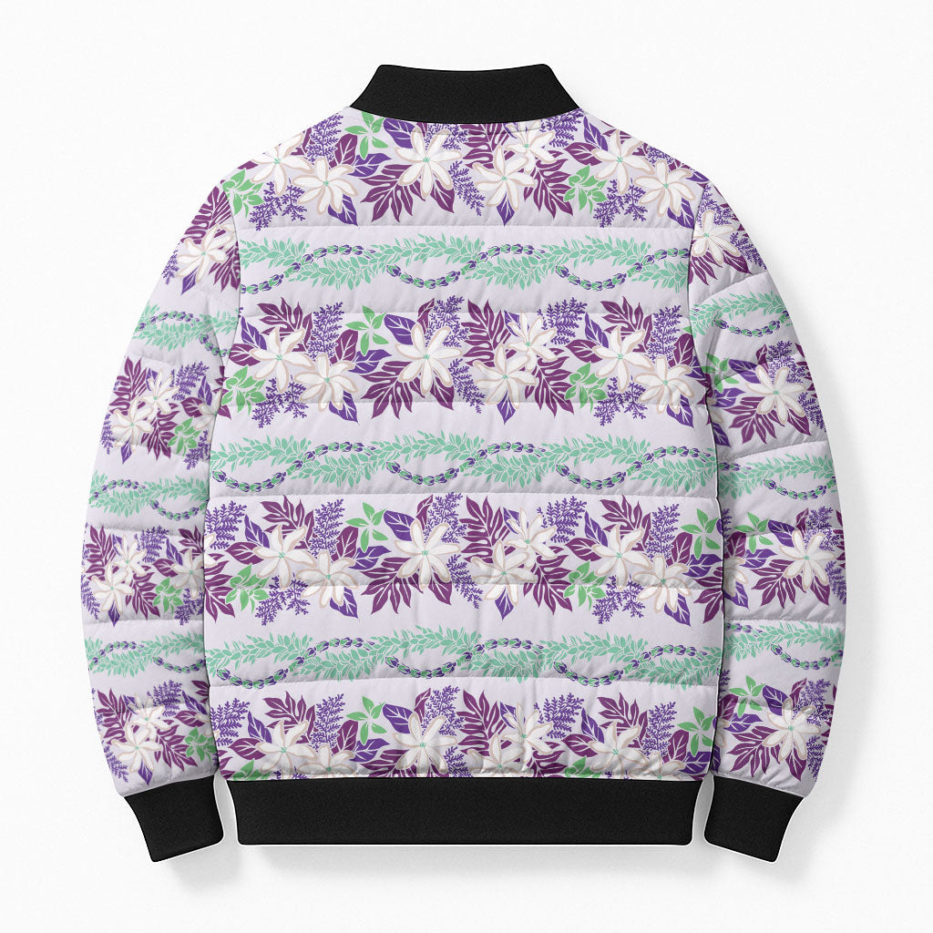 Monstera Tiare Plumeria Lei Pattern Bomber Puffer Jacket Purple Version