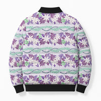 Monstera Tiare Plumeria Lei Pattern Bomber Puffer Jacket Purple Version