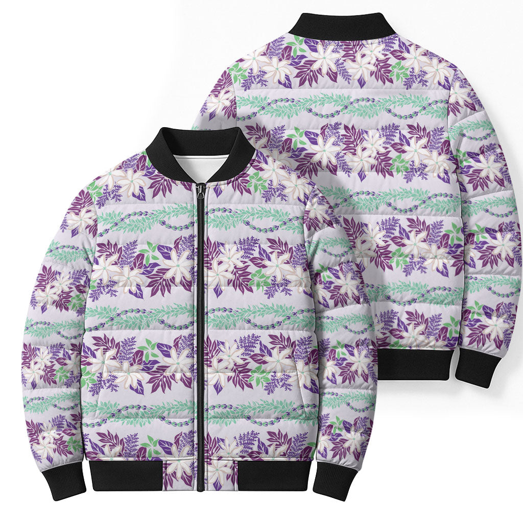 Monstera Tiare Plumeria Lei Pattern Bomber Puffer Jacket Purple Version