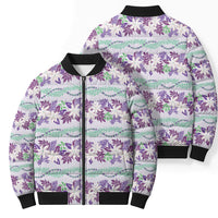 Monstera Tiare Plumeria Lei Pattern Bomber Puffer Jacket Purple Version